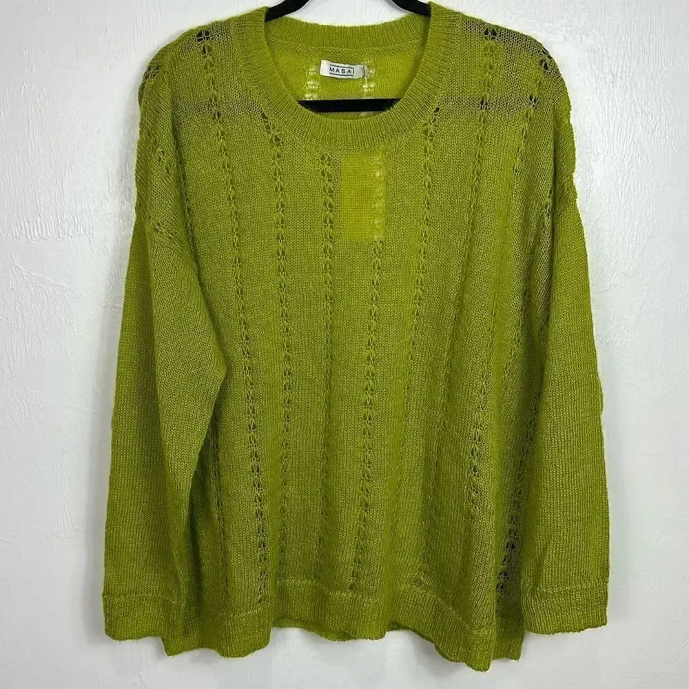 Masai Mohair Blend Long Sleeve Crew Neck Sweater In Green Size L